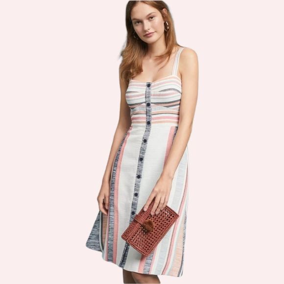 Anthropologie Dresses & Skirts - Hutch by Anthropologie Stripped Florentine Neckline Boho Midi Dress Size 4